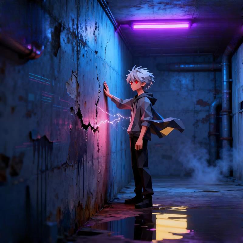 silver-haired youth, ethereal boy, forest guardian, subterranean chamber, wandering bard, sky garden