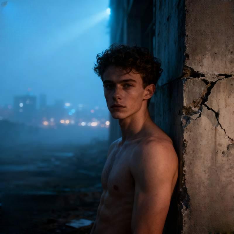 trendy guy, cliff, graffiti wall, stone circle, forest, seaside