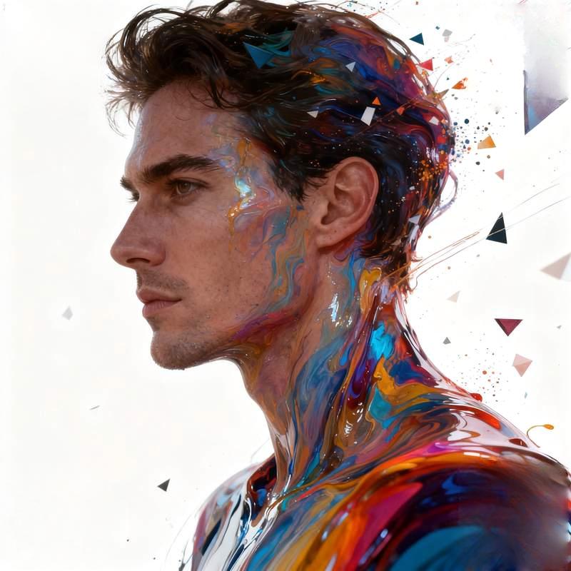 male head, urban terrace, black forest, volcanic cave, observatory, solitary desert peak