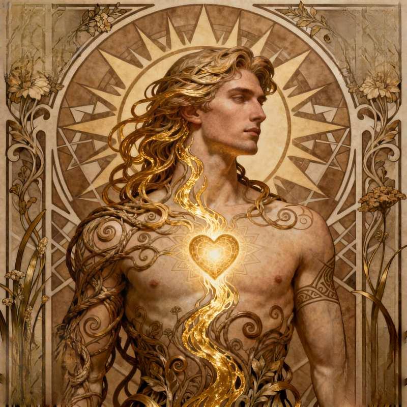 wealthy man, luck guide, prosperity energy, gold coin magnet, lucky imagery, heart chakra power