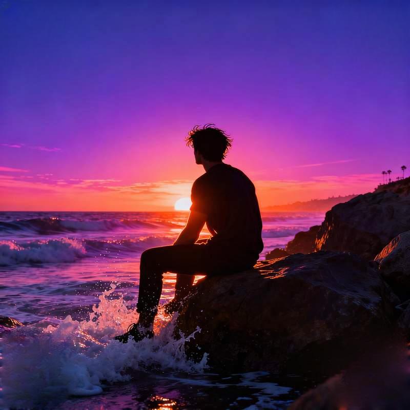 male figure, mountain meadow, graffiti wall, forest light beams, coastal sunset, glacier canyon