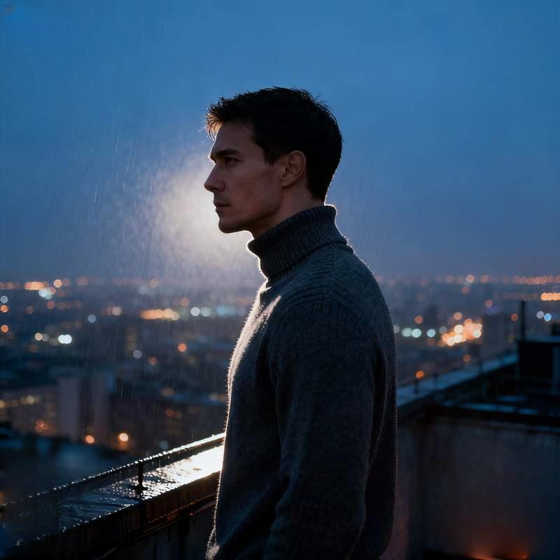 trendy guy, commanding presence, super cool, urban rooftop, abandoned factory, seaside cliff