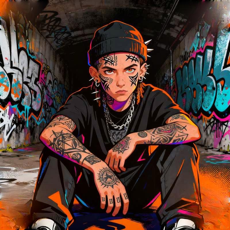 youth, storm cliff, city night view, withered forest, graffiti tunnel, volcanic rift