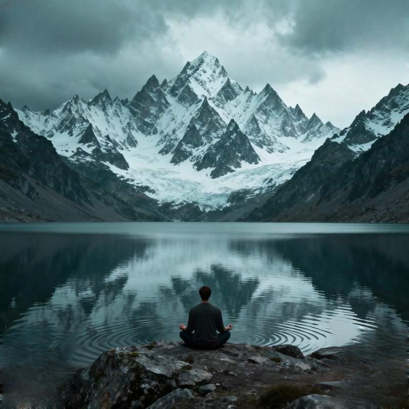 cold-hearted guy, cliff storm, nordic forest, graffiti city, mountain meditation, industrial ruins