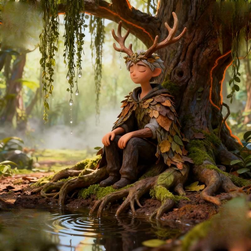 man, play of light and shadow, city night sky, desert meditation, geometric fragments, forest in mis