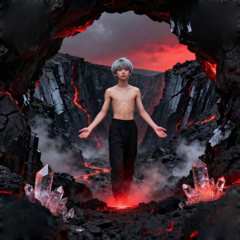 young man, mountain range, rooftop terrace, forest glade, grassy plain