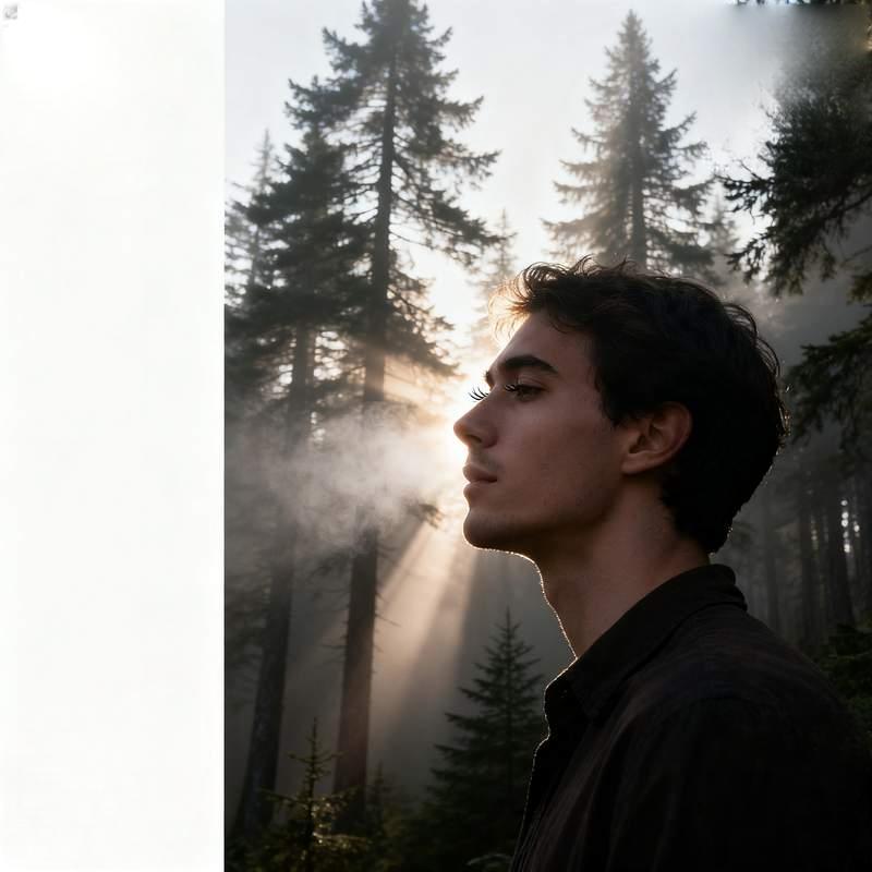 real male head, unique expression, natural setting, light and shadow contrast, emotional intensity