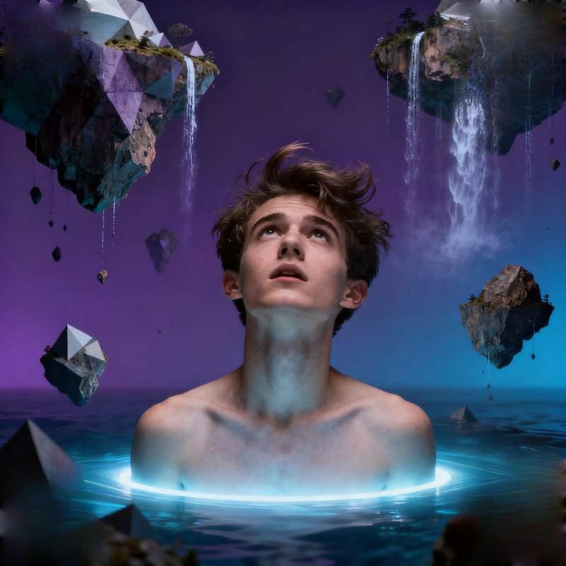 male avatar, city night view, street graffiti, glacier cave, cliff storm, subway light and shadow