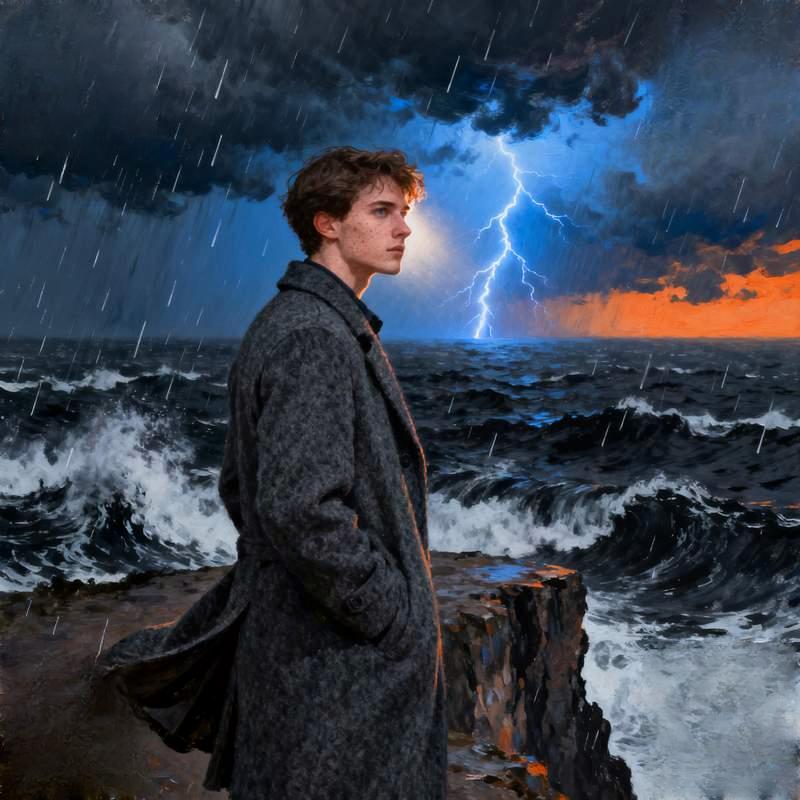 man, cliff, graffiti wall, Scottish Highlands, city reflection, midnight highway