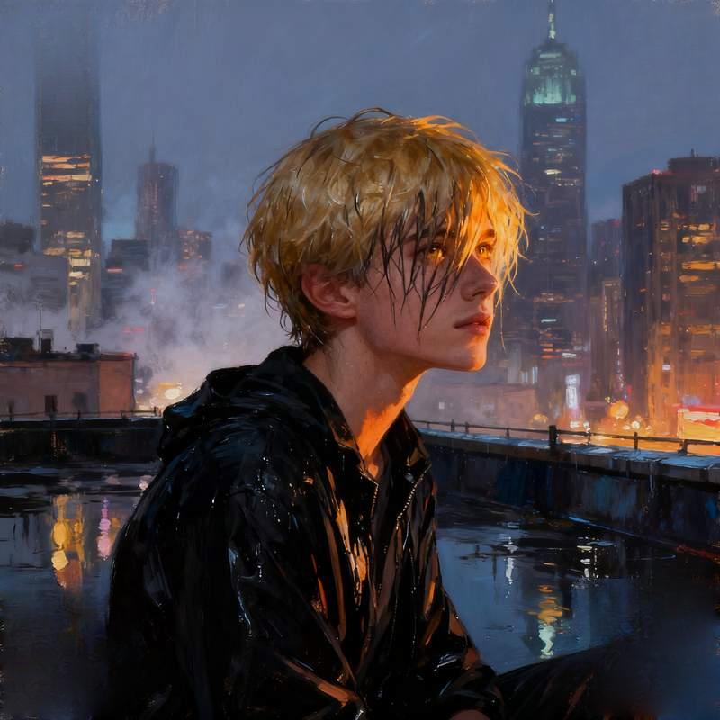 anime male head, silver-haired youth, observatory, city rooftop, glacier crevasse, dream realm