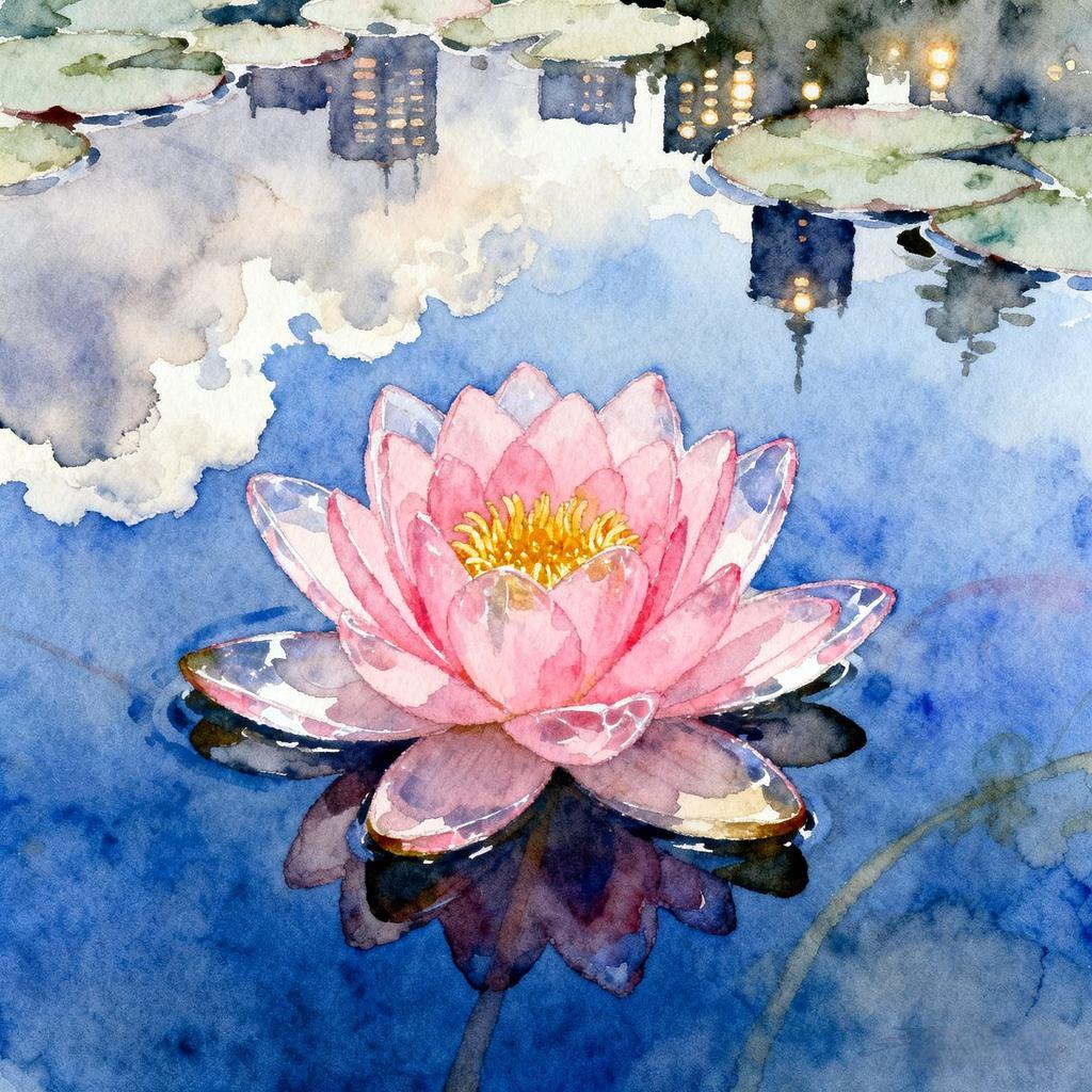 dreamy, soothing, pink, water lily, water surface