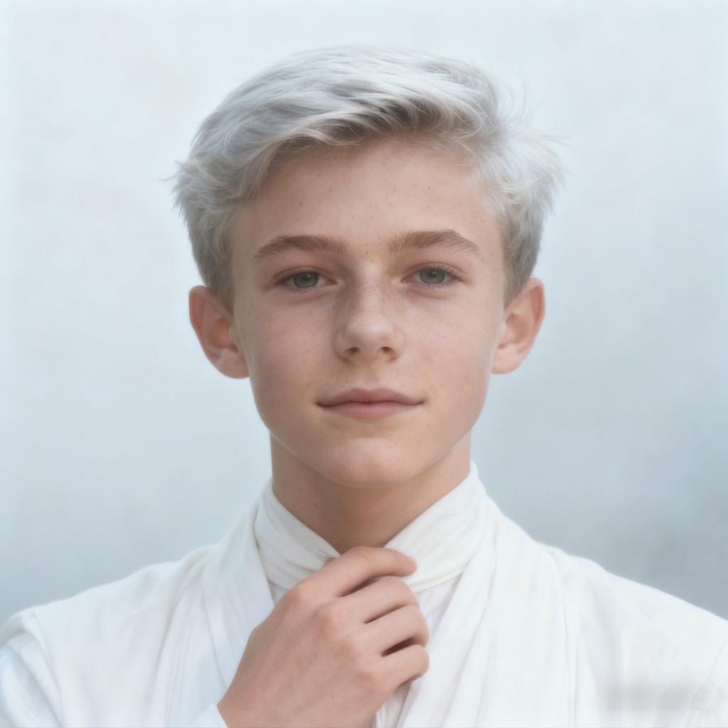 handsome youth, gentle gaze, melancholic aura, dreamy setting, essence of youth