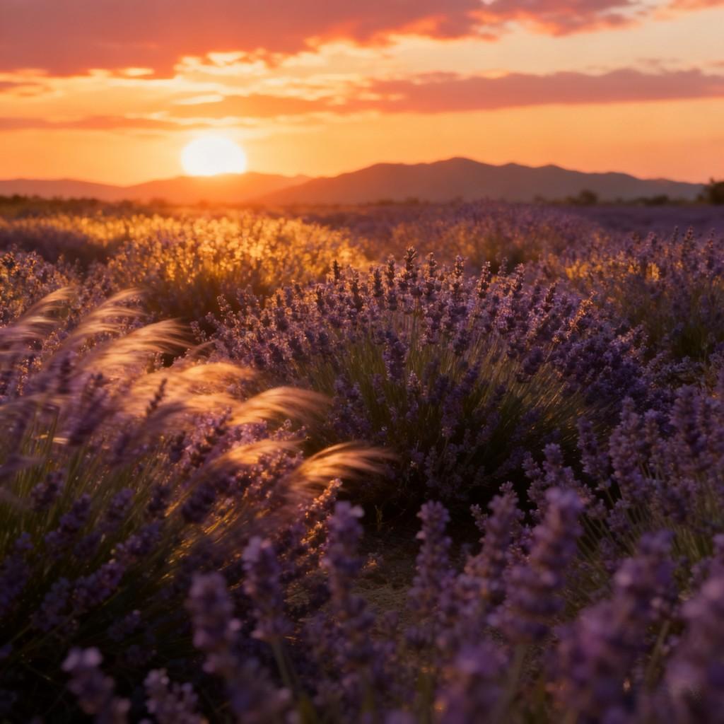 dreamlike, purple, sea of flowers, blue sky, romantic
