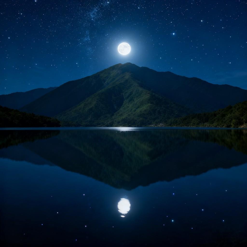 lake and mountain scenery, emerald forest, towering peaks, morning mist, sunset glow