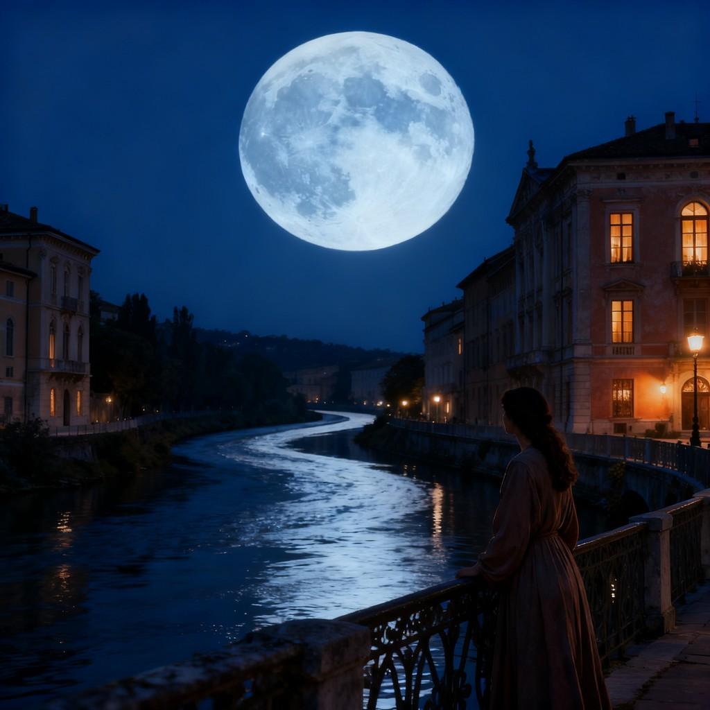 dreamlike, night scenery, poetic, riverbank, contemplation