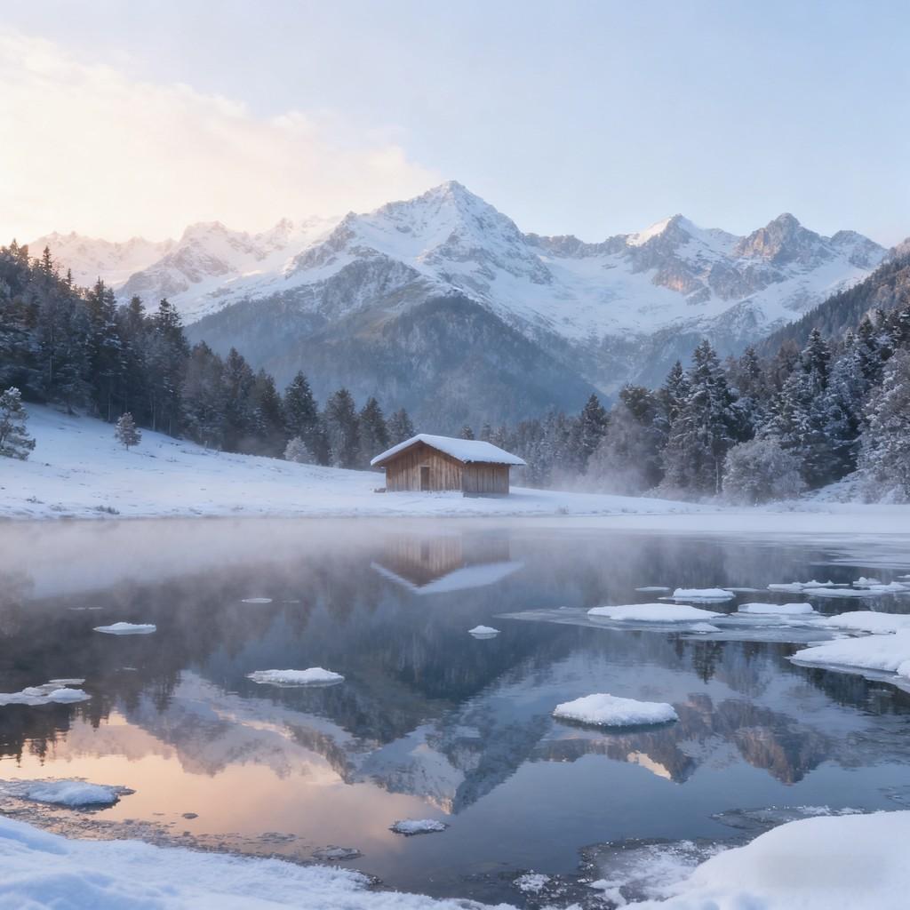 Alps, autumn lake, winter snowscape, golden sunset, summer light and shadow, starry night