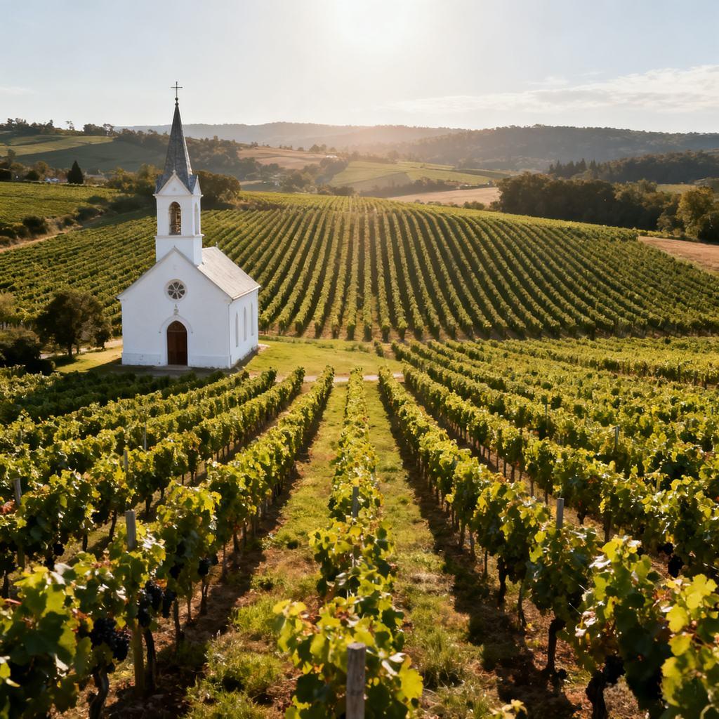 serenity, countryside, scenic view, church, vineyard