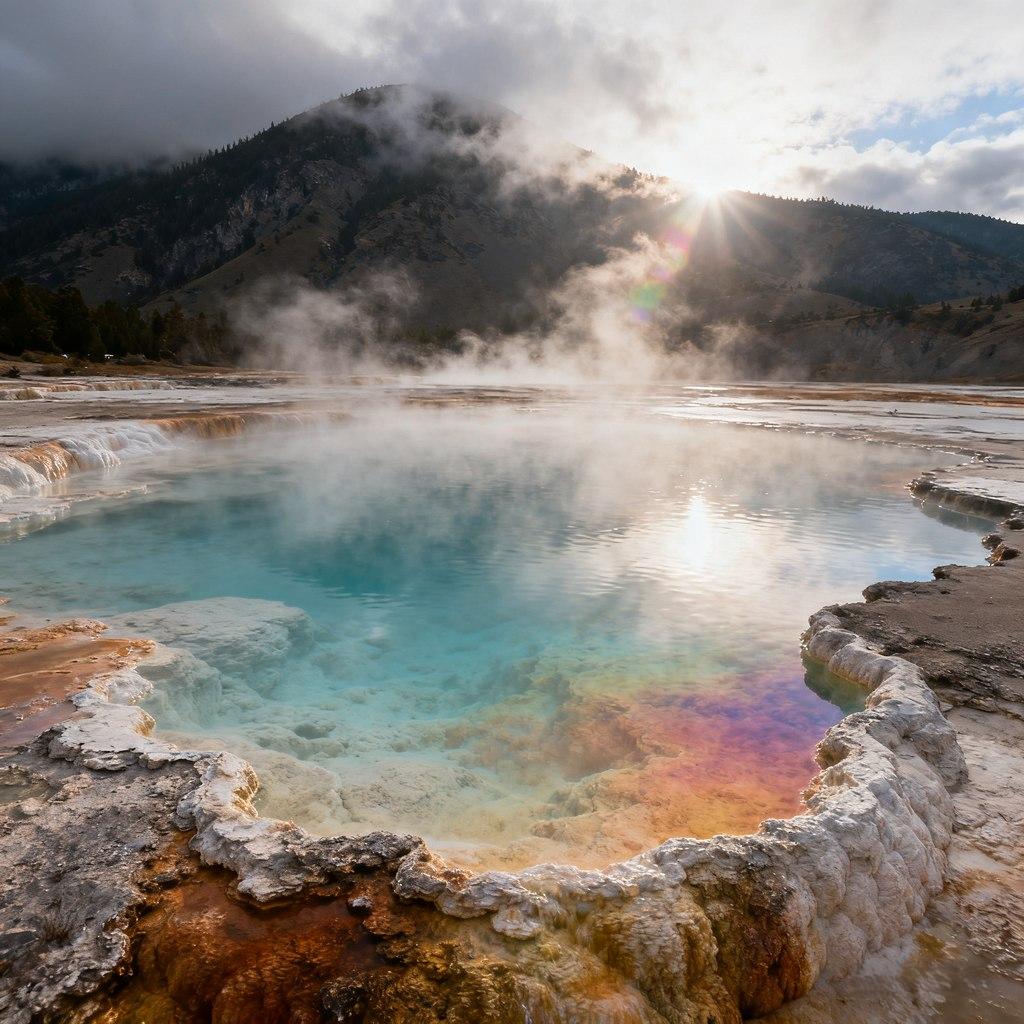 surreal, dreamy, hot spring, landscape, vibrant colors