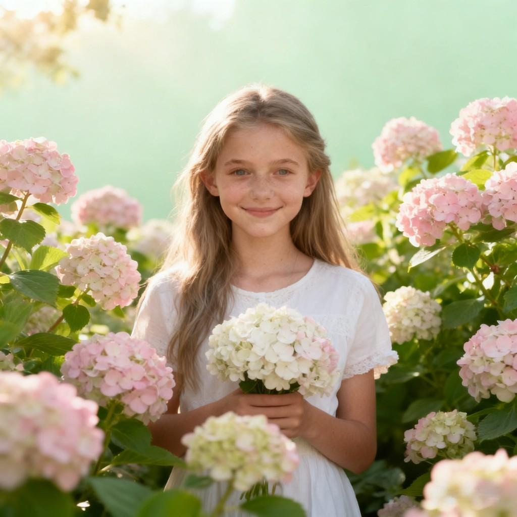 dreamy maiden, hydrangea, fresh countryside, romantic and enchanting, spring garden