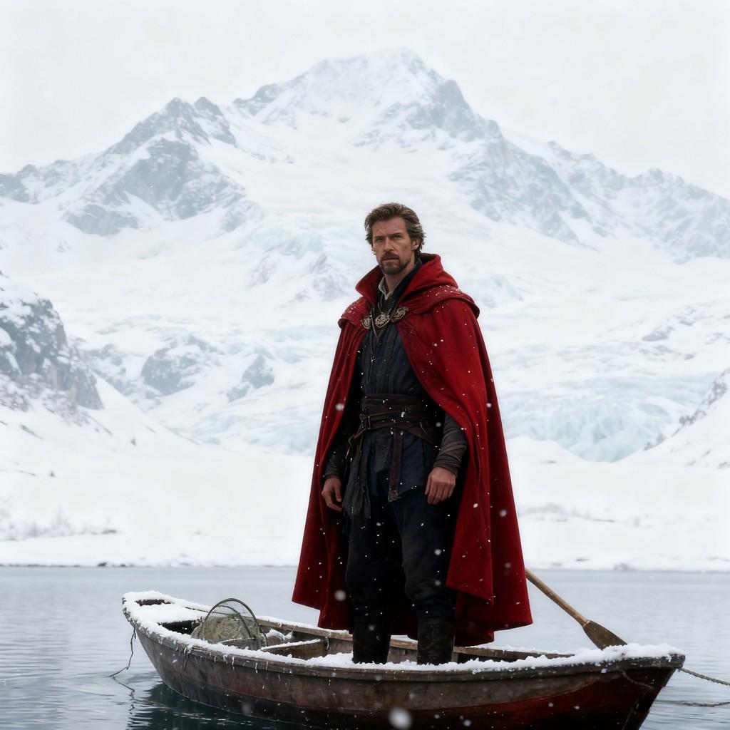 winter, snowy landscape, poetic charm, serene silence, solitary boat