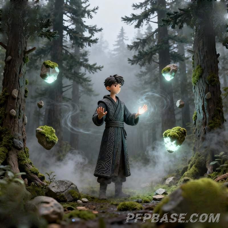 Image 3: handsome man, cliff at dusk, observatory under starry sky, misty forest, city in rain, glacier youth