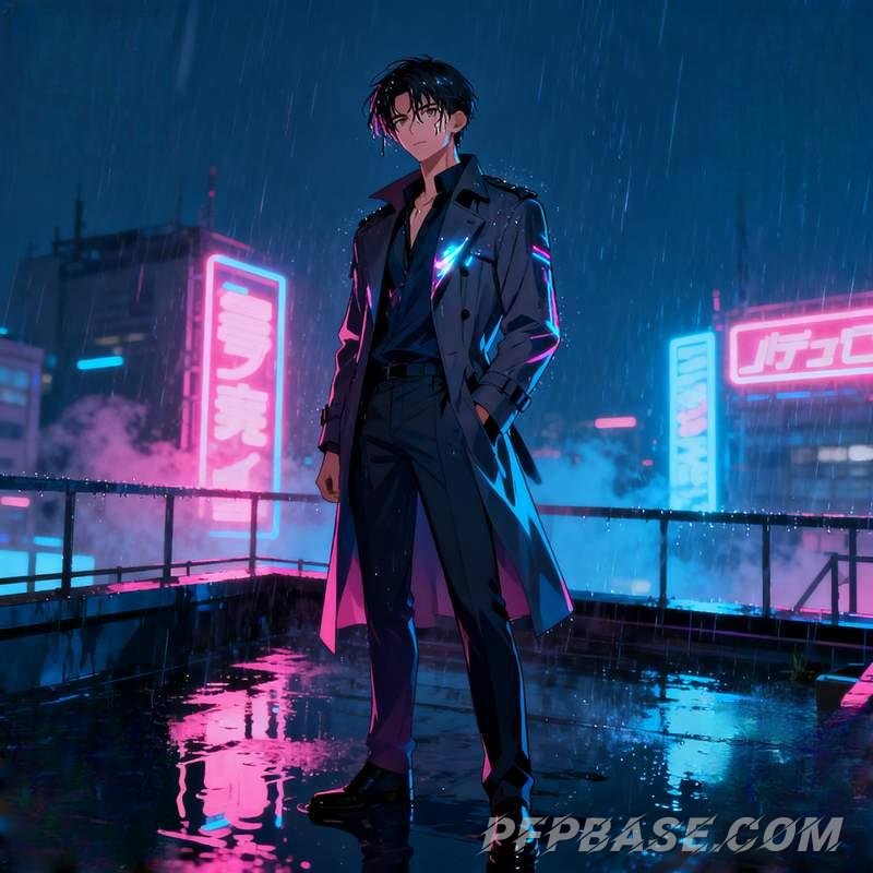 Image 4: handsome man, cliff at dusk, observatory under starry sky, misty forest, city in rain, glacier youth