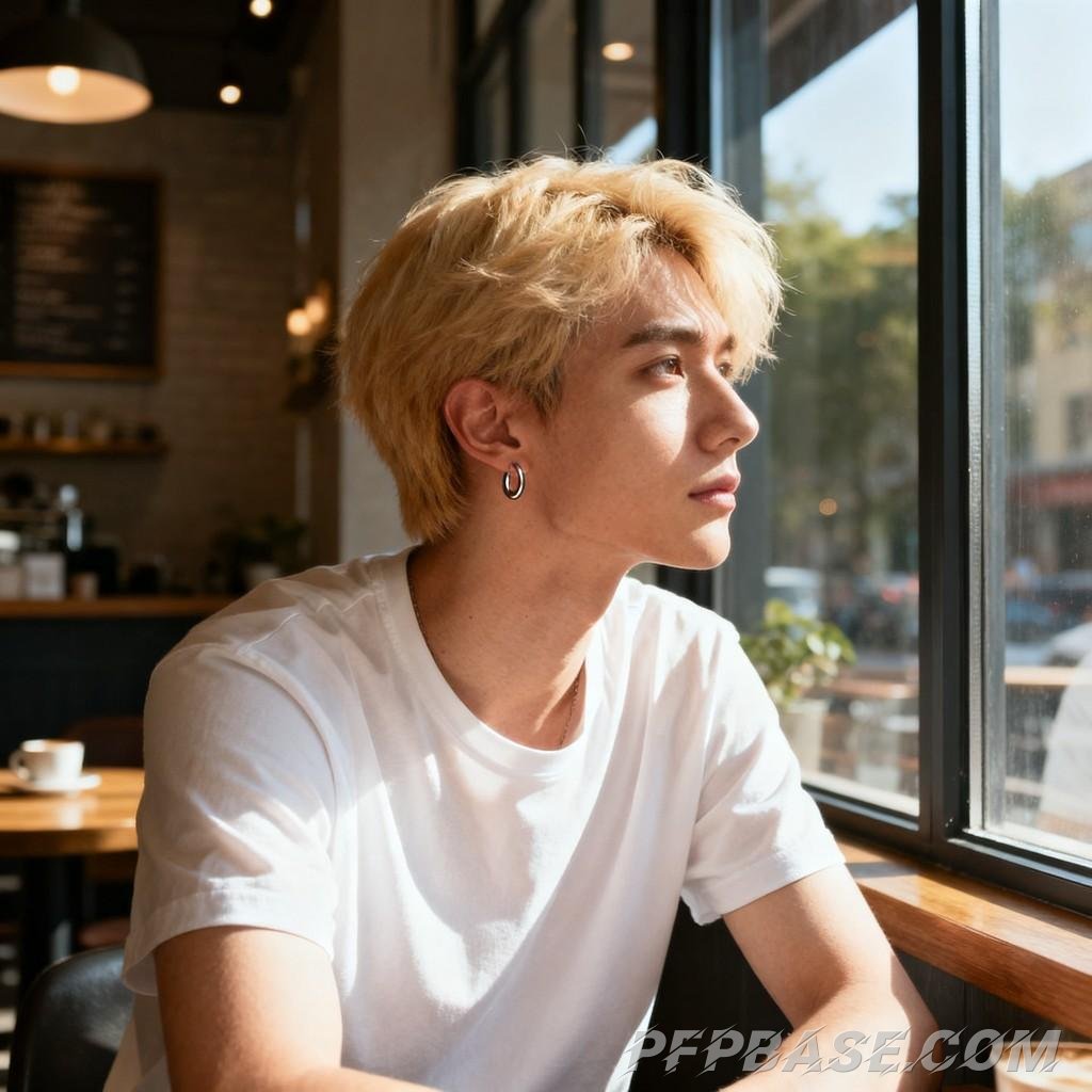 Image 8: modern metropolis, young man, quiet melancholy, stylish look, play of light and shadow