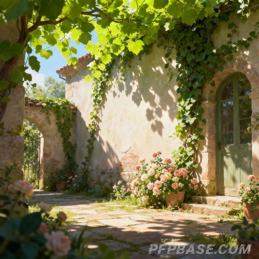 Image 5: dreamlike, European courtyard, afternoon moment, impressionist, Japanese anime