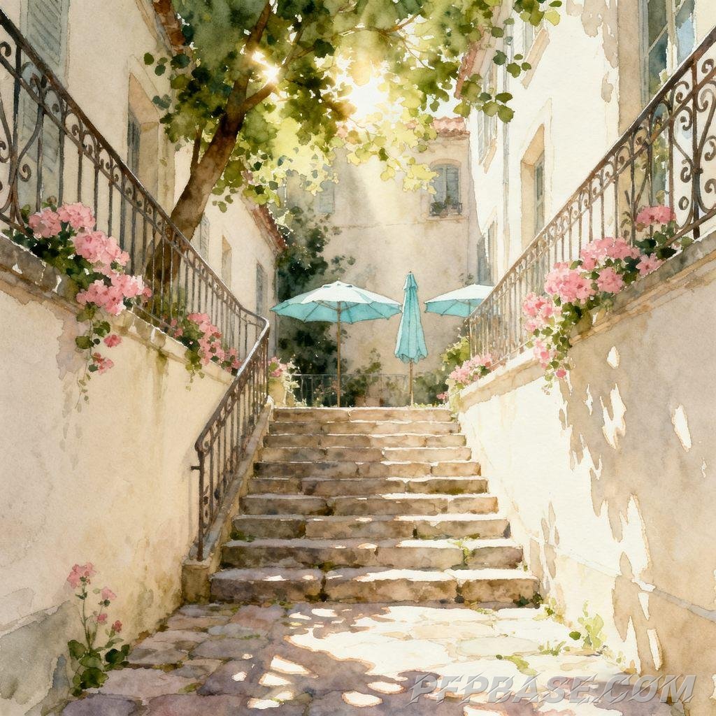 Image 6: dreamlike, European courtyard, afternoon moment, impressionist, Japanese anime