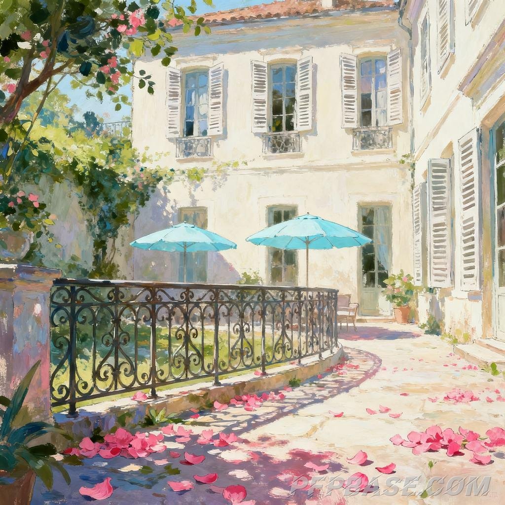 Image 7: dreamlike, European courtyard, afternoon moment, impressionist, Japanese anime