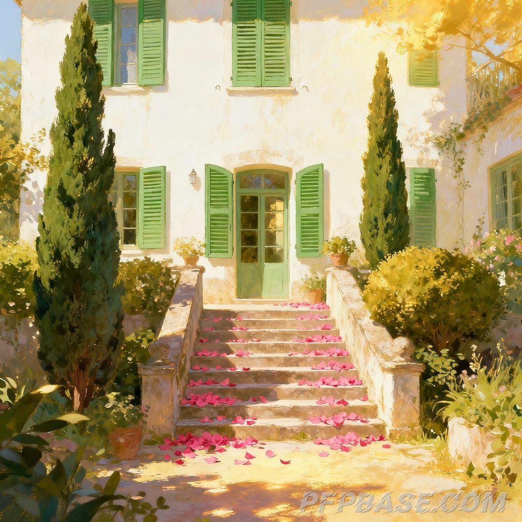 Image 8: dreamlike, European courtyard, afternoon moment, impressionist, Japanese anime