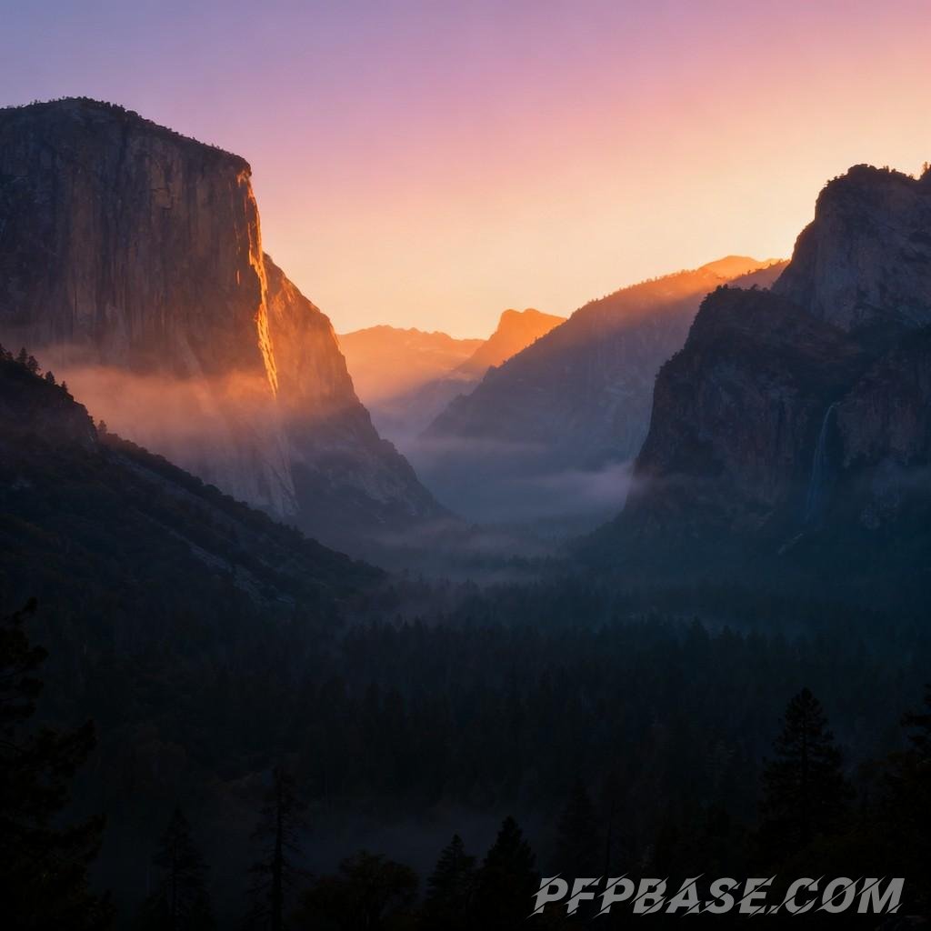 Image 1: dreamlike, pastel purple, mountain range, morning scene, fairyland