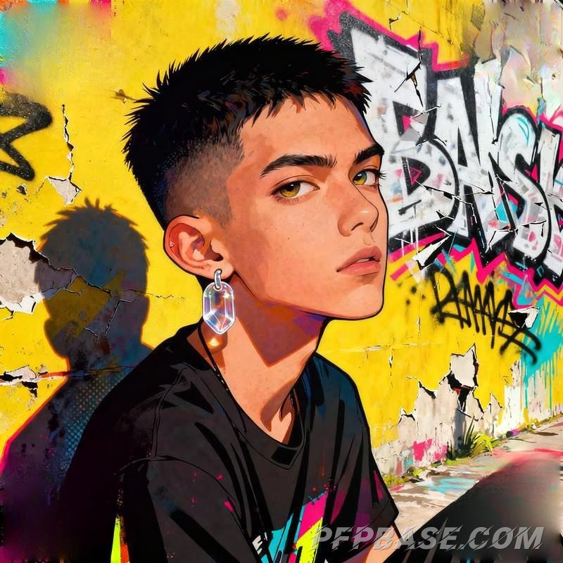 Image 4: trendy guy, graffiti wall, rooftop, subway tunnel, mountain peak