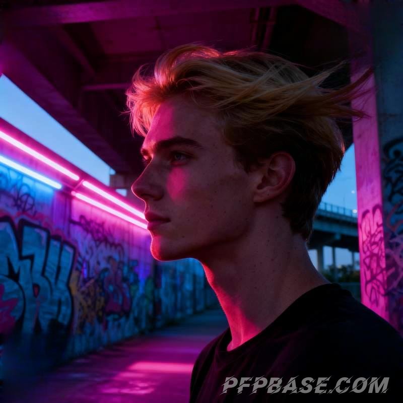 Image 4: boy's profile, cliff at dusk, morning mist in forest, island rocks, graffiti wall, autumn grass