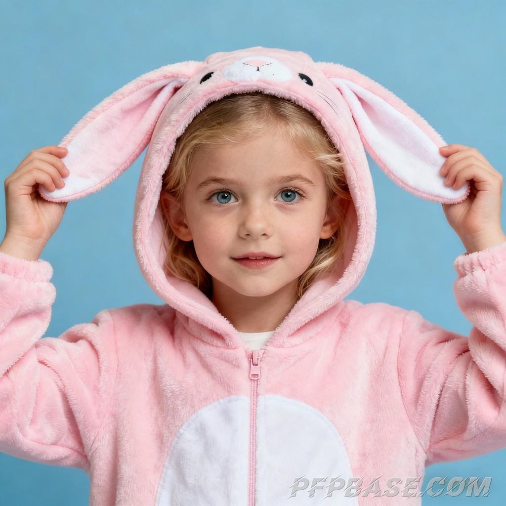 Image 6: blonde hair and blue eyes, antler headpiece, pink bunny, toy kitchen, plaid skirt, flawless makeup