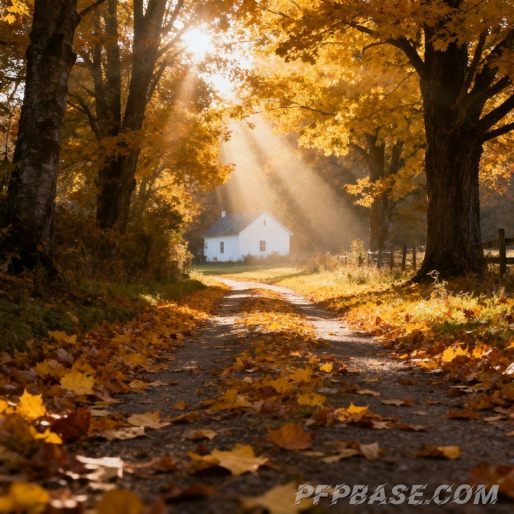 Image 6: winding path, dappled sunlight, secluded woodland trail, tranquil countryside, changing seasons