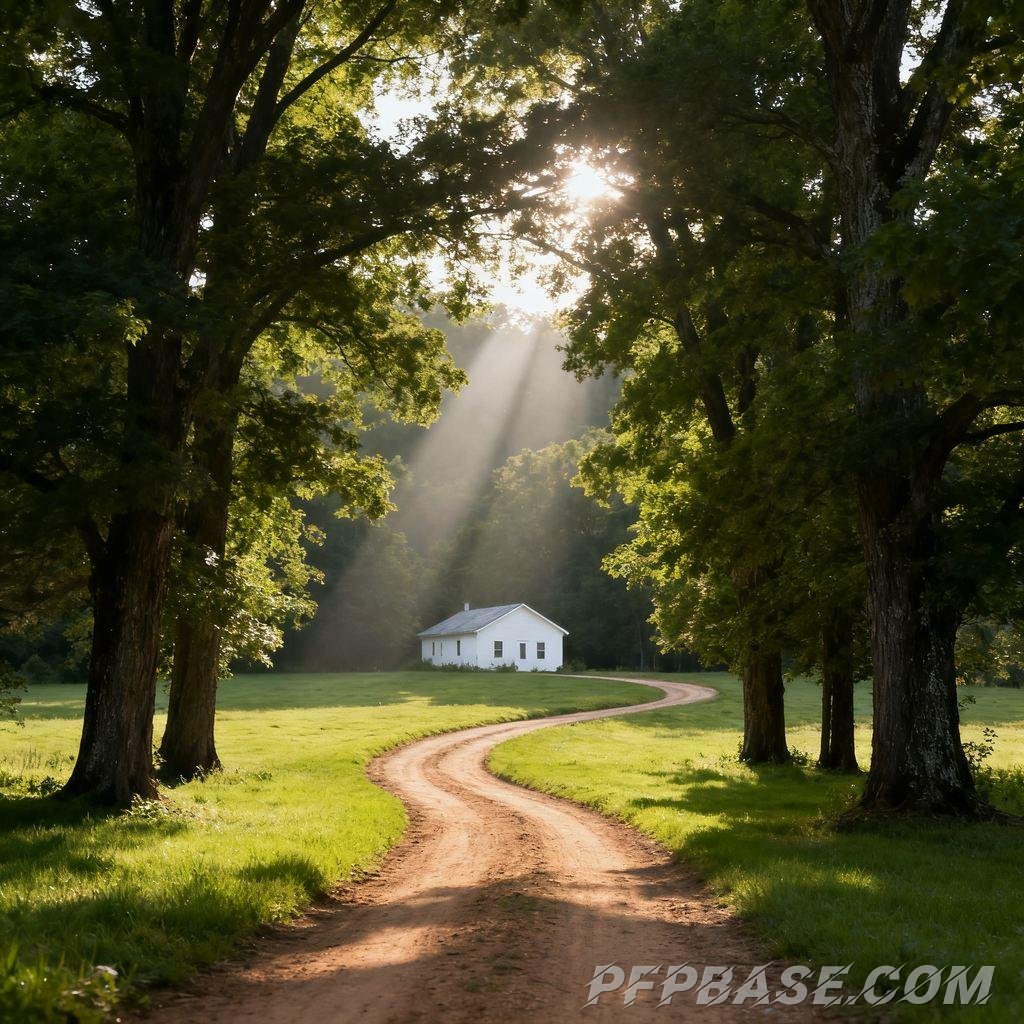 Image 7: winding path, dappled sunlight, secluded woodland trail, tranquil countryside, changing seasons