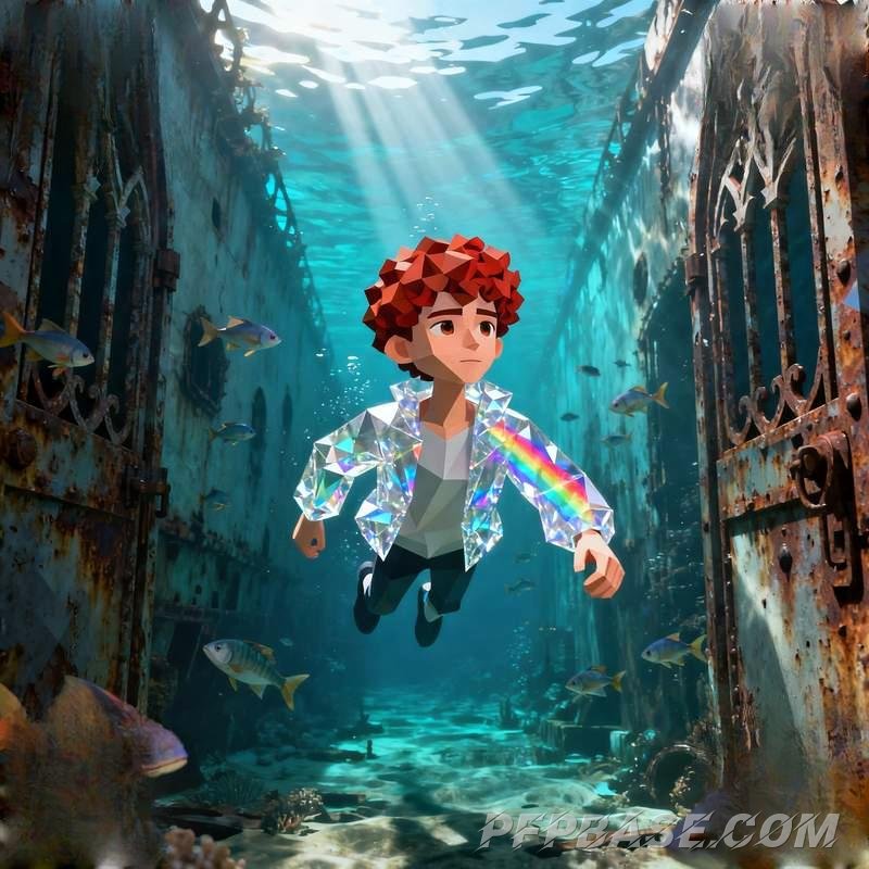 Image 6: anime guy, stormy mountain range, volcanic trench, observatory, sunken ship underwater