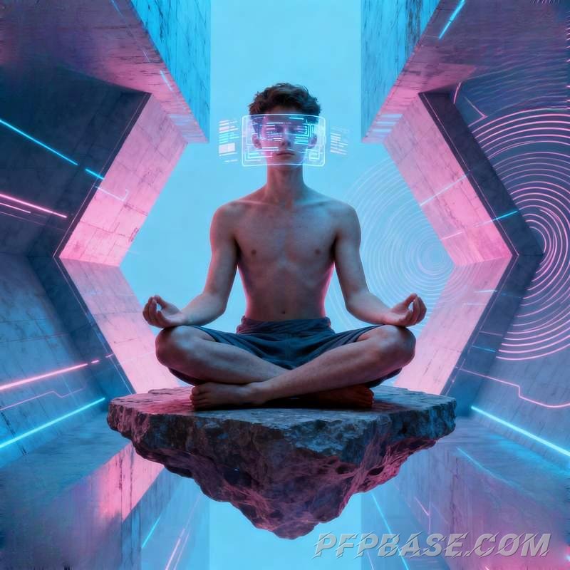 Image 1: male avatar, stardust humanoid, city rooftop, geometric shards, totem mask