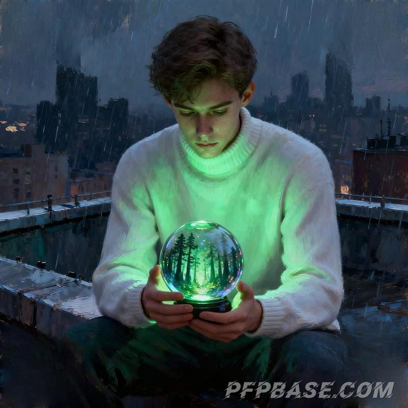 Image 7: male avatar, stardust humanoid, city rooftop, geometric shards, totem mask