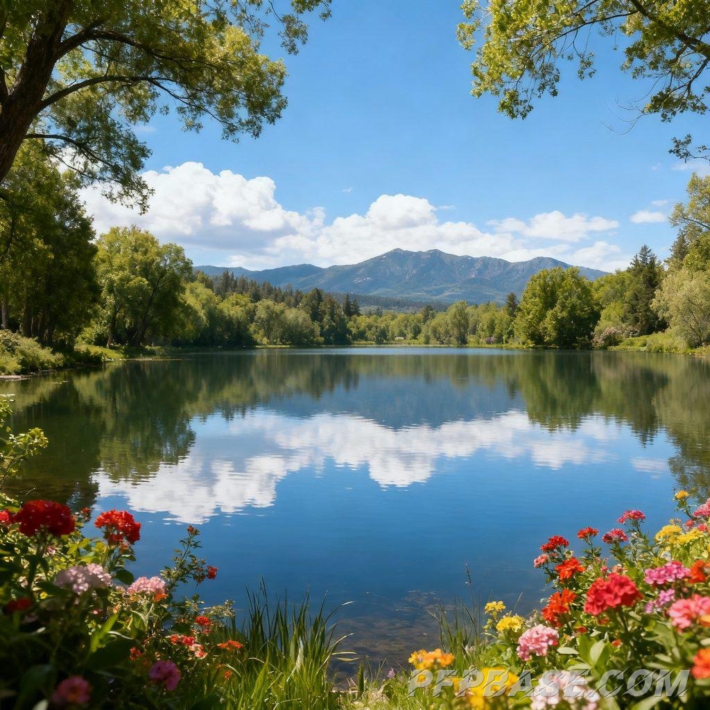 Image 6: blue sky, white clouds, farmland, snow-capped mountains, narrow path