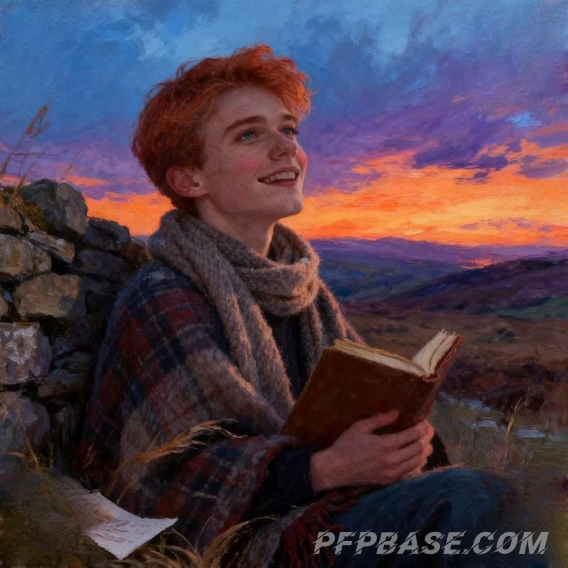 Image 5: warm-hearted guy, winter, healing, snowy landscape, scarf, campfire