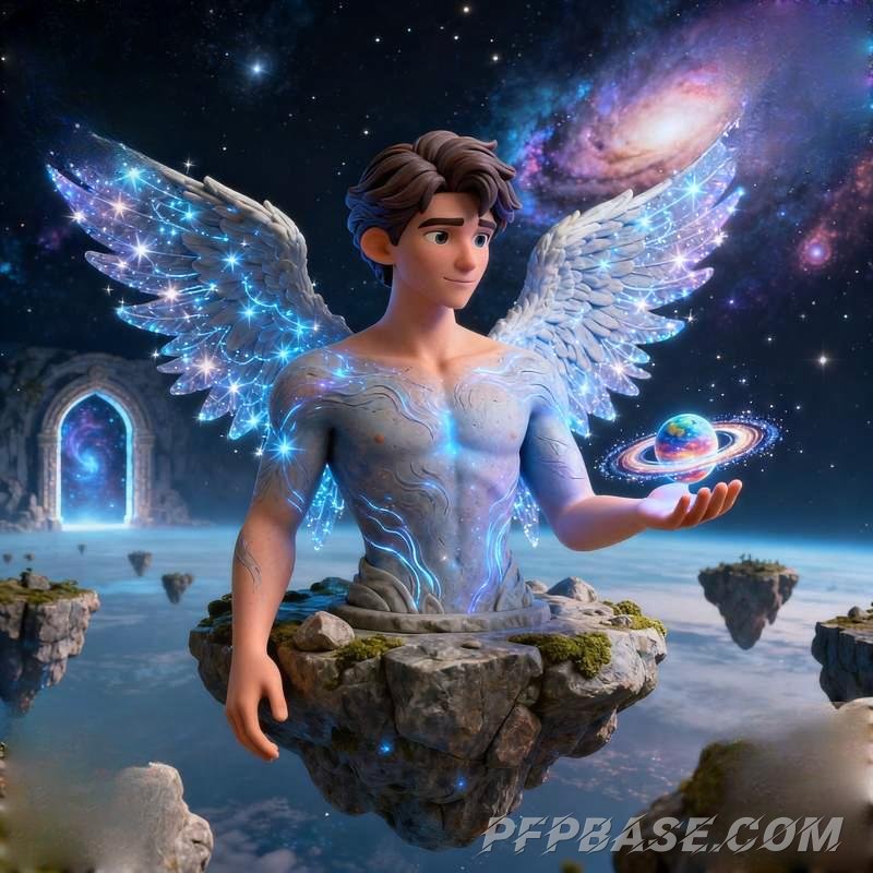 Image 5: anime male head, silver-haired boy, stormy cliff, starlight wings, burning forest, abandoned church