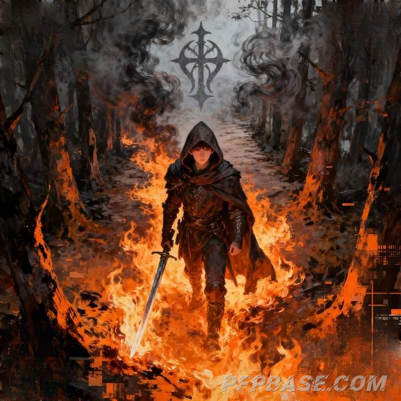 Image 7: anime male head, silver-haired boy, stormy cliff, starlight wings, burning forest, abandoned church