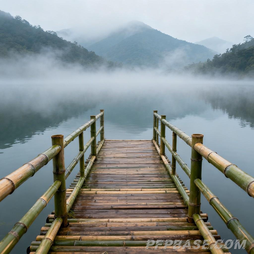 Image 6: serene lake view, fresh after rain, tranquil forest, mysterious mist, natural zen