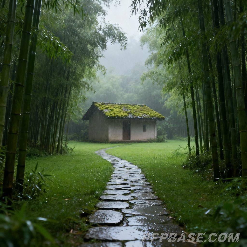 Image 7: serene lake view, fresh after rain, tranquil forest, mysterious mist, natural zen