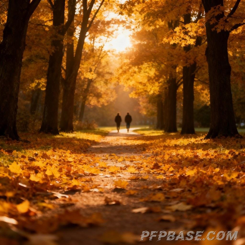 Image 1: golden autumn, countryside, leisurely walk, setting sun, tranquility
