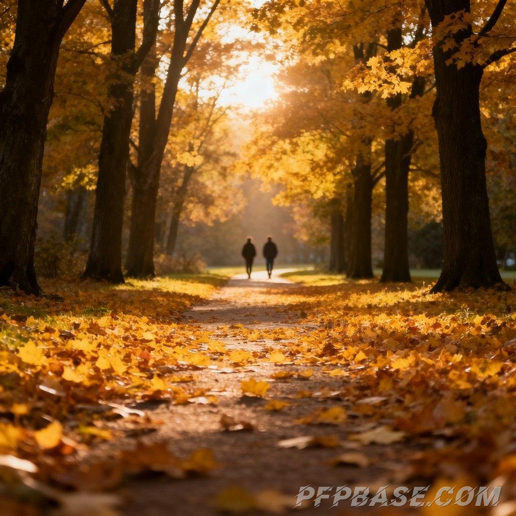 Image 2: golden autumn, countryside, leisurely walk, setting sun, tranquility
