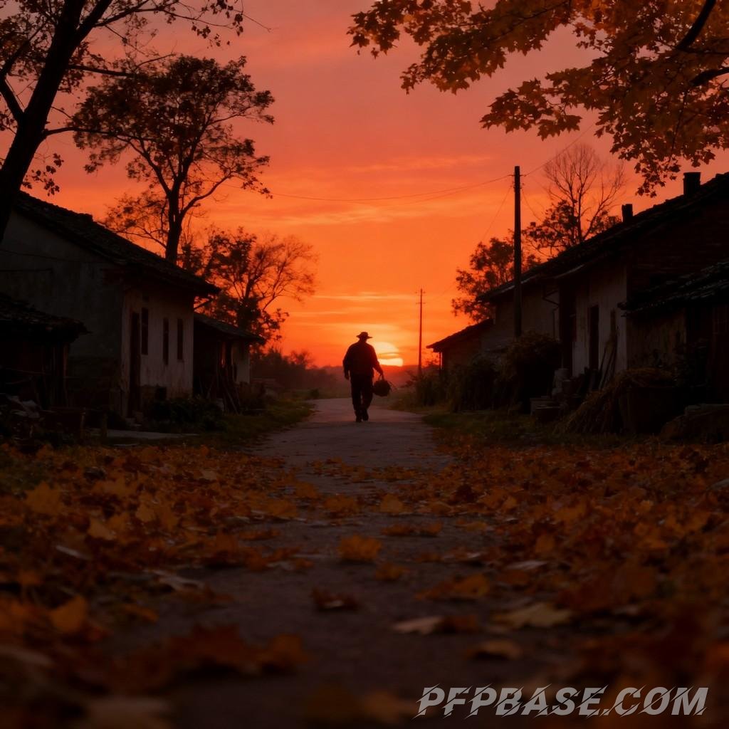 Image 5: golden autumn, countryside, leisurely walk, setting sun, tranquility