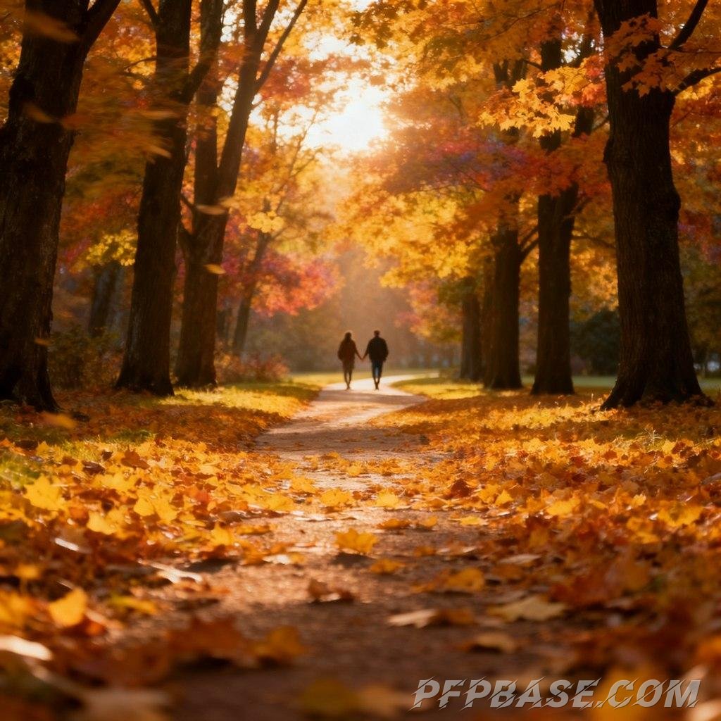 Image 6: golden autumn, countryside, leisurely walk, setting sun, tranquility